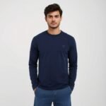 Navy Blue Cotton Full Sleeve T-Shirt For Men