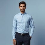Light Sky Blue Cotton Long Sleeve Formal Shirt For Men