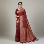 Saree For Women All Season Silk Fabric Batik Style With Blouse – Maroon