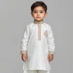 White Cotton Embroidery Work Baby Panjabi Set