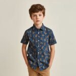 Boys Printed Short Sleeve Collar Shirt For Kids