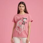 Pink Fashionable Cotton Short Sleeve Printed T-Shirt For Women